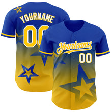 Load image into Gallery viewer, Custom Thunder Blue Yellow-White 3D Pattern Design Gradient Style Twinkle Star Authentic Baseball Jersey
