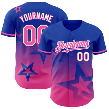 Custom Thunder Blue Pink-White 3D Pattern Design Gradient Style Twinkle Star Authentic Baseball Jersey