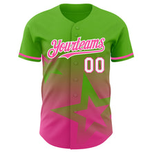 Load image into Gallery viewer, Custom Aurora Green Pink-White 3D Pattern Design Gradient Style Twinkle Star Authentic Baseball Jersey
