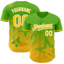 Load image into Gallery viewer, Custom Aurora Green Yellow-White 3D Pattern Design Gradient Style Twinkle Star Authentic Baseball Jersey
