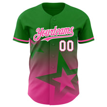 Load image into Gallery viewer, Custom Grass Green Pink-White 3D Pattern Design Gradient Style Twinkle Star Authentic Baseball Jersey
