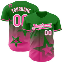 Load image into Gallery viewer, Custom Grass Green Pink-White 3D Pattern Design Gradient Style Twinkle Star Authentic Baseball Jersey
