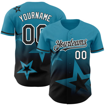 Custom Panther Blue Black-White 3D Pattern Design Gradient Style Twinkle Star Authentic Baseball Jersey