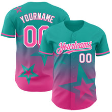Load image into Gallery viewer, Custom Aqua Pink-White 3D Pattern Design Gradient Style Twinkle Star Authentic Baseball Jersey
