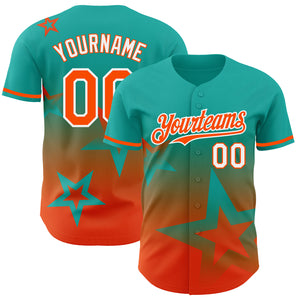 Custom Aqua Orange-White 3D Pattern Design Gradient Style Twinkle Star Authentic Baseball Jersey