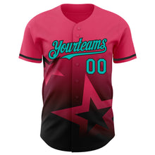 Load image into Gallery viewer, Custom Neon Pink Aqua-Black 3D Pattern Design Gradient Style Twinkle Star Authentic Baseball Jersey
