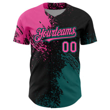 Load image into Gallery viewer, Custom Pink Black-Teal 3D Pattern Design Abstract Brush Stroke Authentic Baseball Jersey
