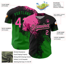 Load image into Gallery viewer, Custom Pink Black-Grass Green 3D Pattern Design Abstract Brush Stroke Authentic Baseball Jersey
