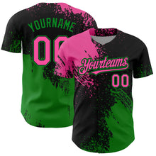 Load image into Gallery viewer, Custom Pink Black-Grass Green 3D Pattern Design Abstract Brush Stroke Authentic Baseball Jersey
