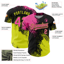 Load image into Gallery viewer, Custom Pink Black-Neon Yellow 3D Pattern Design Abstract Brush Stroke Authentic Baseball Jersey
