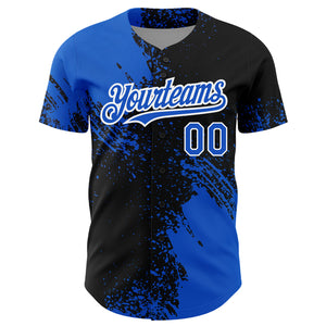 Custom Thunder Blue Black-White 3D Pattern Design Abstract Brush Stroke Authentic Baseball Jersey