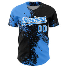 Load image into Gallery viewer, Custom Electric Blue Black-White 3D Pattern Design Abstract Brush Stroke Authentic Baseball Jersey
