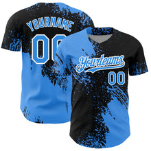 Load image into Gallery viewer, Custom Electric Blue Black-White 3D Pattern Design Abstract Brush Stroke Authentic Baseball Jersey
