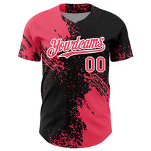 Load image into Gallery viewer, Custom Neon Pink Black-White 3D Pattern Design Abstract Brush Stroke Authentic Baseball Jersey
