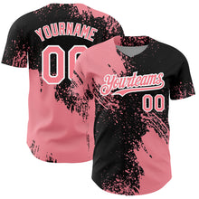 Load image into Gallery viewer, Custom Medium Pink Black-White 3D Pattern Design Abstract Brush Stroke Authentic Baseball Jersey
