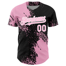 Load image into Gallery viewer, Custom Light Pink Black-White 3D Pattern Design Abstract Brush Stroke Authentic Baseball Jersey
