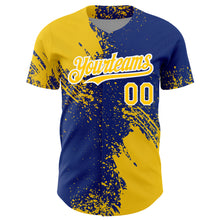 Load image into Gallery viewer, Custom Yellow Royal-White 3D Pattern Design Abstract Brush Stroke Authentic Baseball Jersey
