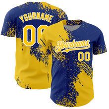 Load image into Gallery viewer, Custom Yellow Royal-White 3D Pattern Design Abstract Brush Stroke Authentic Baseball Jersey
