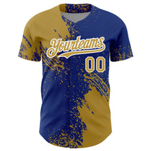 Load image into Gallery viewer, Custom Old Gold Royal-White 3D Pattern Design Abstract Brush Stroke Authentic Baseball Jersey
