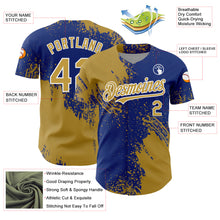 Load image into Gallery viewer, Custom Old Gold Royal-White 3D Pattern Design Abstract Brush Stroke Authentic Baseball Jersey
