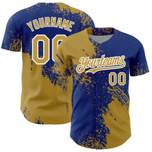 Load image into Gallery viewer, Custom Old Gold Royal-White 3D Pattern Design Abstract Brush Stroke Authentic Baseball Jersey
