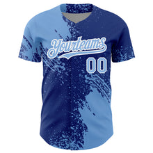 Load image into Gallery viewer, Custom Light Blue Royal-White 3D Pattern Design Abstract Brush Stroke Authentic Baseball Jersey
