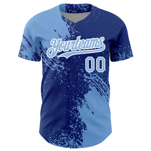 Custom Light Blue Royal-White 3D Pattern Design Abstract Brush Stroke Authentic Baseball Jersey