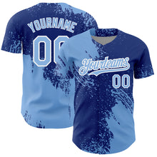 Load image into Gallery viewer, Custom Light Blue Royal-White 3D Pattern Design Abstract Brush Stroke Authentic Baseball Jersey
