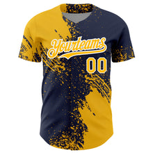 Load image into Gallery viewer, Custom Gold Navy-White 3D Pattern Design Abstract Brush Stroke Authentic Baseball Jersey
