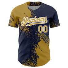 Load image into Gallery viewer, Custom Old Gold Navy-White 3D Pattern Design Abstract Brush Stroke Authentic Baseball Jersey
