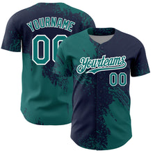 Load image into Gallery viewer, Custom Teal Navy-White 3D Pattern Design Abstract Brush Stroke Authentic Baseball Jersey
