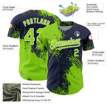 Load image into Gallery viewer, Custom Neon Green Navy-White 3D Pattern Design Abstract Brush Stroke Authentic Baseball Jersey
