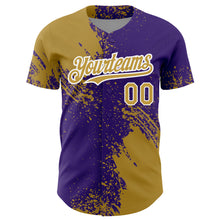 Load image into Gallery viewer, Custom Old Gold Purple-White 3D Pattern Design Abstract Brush Stroke Authentic Baseball Jersey
