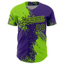 Load image into Gallery viewer, Custom Neon Green Black-Purple 3D Pattern Design Abstract Brush Stroke Authentic Baseball Jersey
