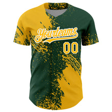 Load image into Gallery viewer, Custom Gold Green-White 3D Pattern Design Abstract Brush Stroke Authentic Baseball Jersey
