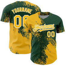 Load image into Gallery viewer, Custom Gold Green-White 3D Pattern Design Abstract Brush Stroke Authentic Baseball Jersey
