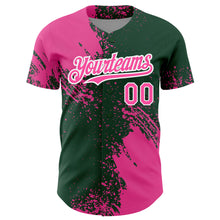 Load image into Gallery viewer, Custom Pink Green-White 3D Pattern Design Abstract Brush Stroke Authentic Baseball Jersey
