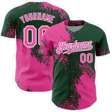 Load image into Gallery viewer, Custom Pink Green-White 3D Pattern Design Abstract Brush Stroke Authentic Baseball Jersey
