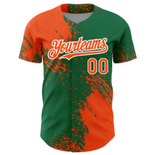 Load image into Gallery viewer, Custom Orange Kelly Green-White 3D Pattern Design Abstract Brush Stroke Authentic Baseball Jersey
