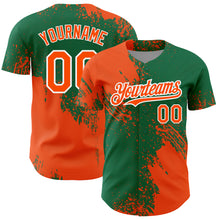 Load image into Gallery viewer, Custom Orange Kelly Green-White 3D Pattern Design Abstract Brush Stroke Authentic Baseball Jersey
