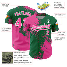 Load image into Gallery viewer, Custom Pink Kelly Green-White 3D Pattern Design Abstract Brush Stroke Authentic Baseball Jersey
