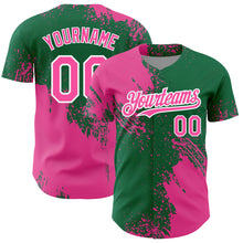 Load image into Gallery viewer, Custom Pink Kelly Green-White 3D Pattern Design Abstract Brush Stroke Authentic Baseball Jersey
