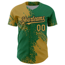 Load image into Gallery viewer, Custom Old Gold Kelly Green-Black 3D Pattern Design Abstract Brush Stroke Authentic Baseball Jersey
