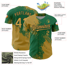 Load image into Gallery viewer, Custom Old Gold Kelly Green-Black 3D Pattern Design Abstract Brush Stroke Authentic Baseball Jersey
