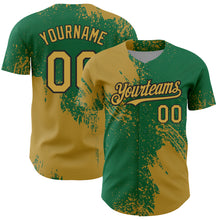 Load image into Gallery viewer, Custom Old Gold Kelly Green-Black 3D Pattern Design Abstract Brush Stroke Authentic Baseball Jersey
