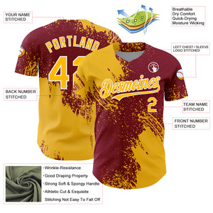 Custom Gold Crimson-White 3D Pattern Design Abstract Brush Stroke Authentic Baseball Jersey