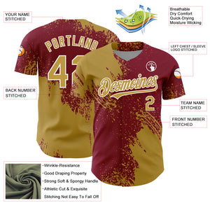 Custom Old Gold Crimson-White 3D Pattern Design Abstract Brush Stroke Authentic Baseball Jersey