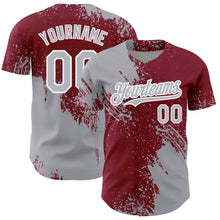 Load image into Gallery viewer, Custom Gray Crimson-White 3D Pattern Design Abstract Brush Stroke Authentic Baseball Jersey
