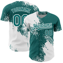 Load image into Gallery viewer, Custom White Teal 3D Pattern Design Abstract Brush Stroke Authentic Baseball Jersey
