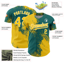 Load image into Gallery viewer, Custom Yellow Teal-White 3D Pattern Design Abstract Brush Stroke Authentic Baseball Jersey
